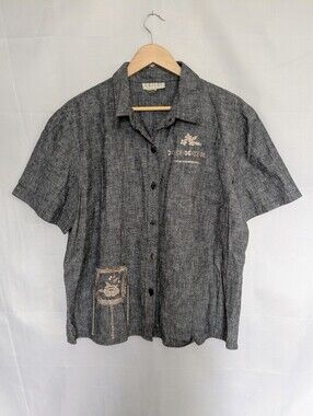 Leilei Collection Linen Cotton Blend Embroidered Button Down Shirt Top Blouse 2X